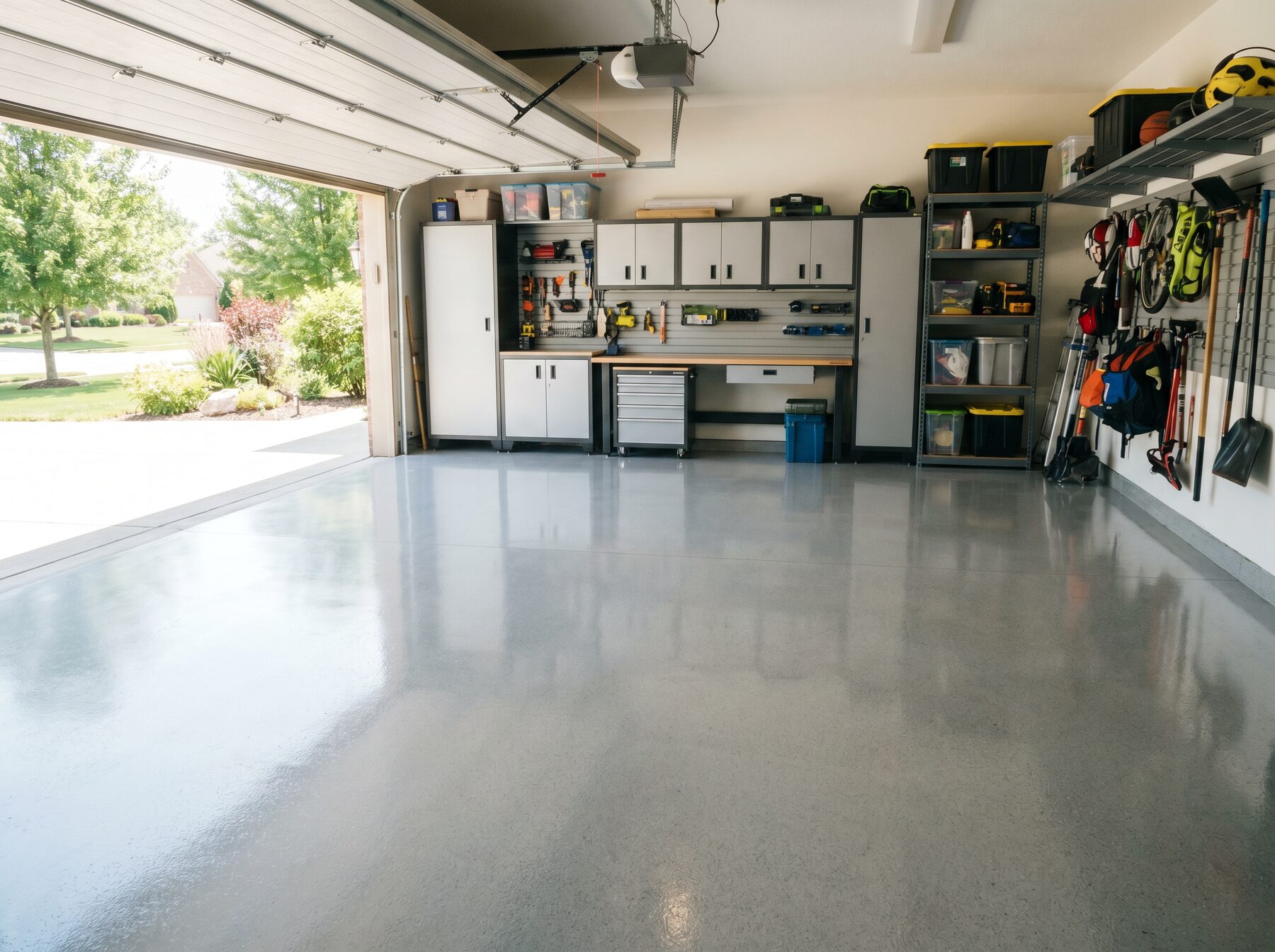 Clean polished concrete garage floor