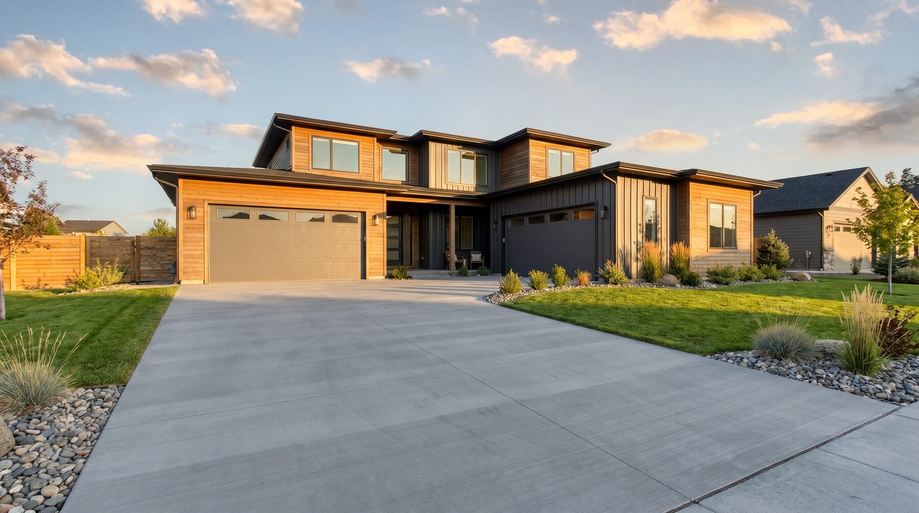 Modern home with concrete driveway