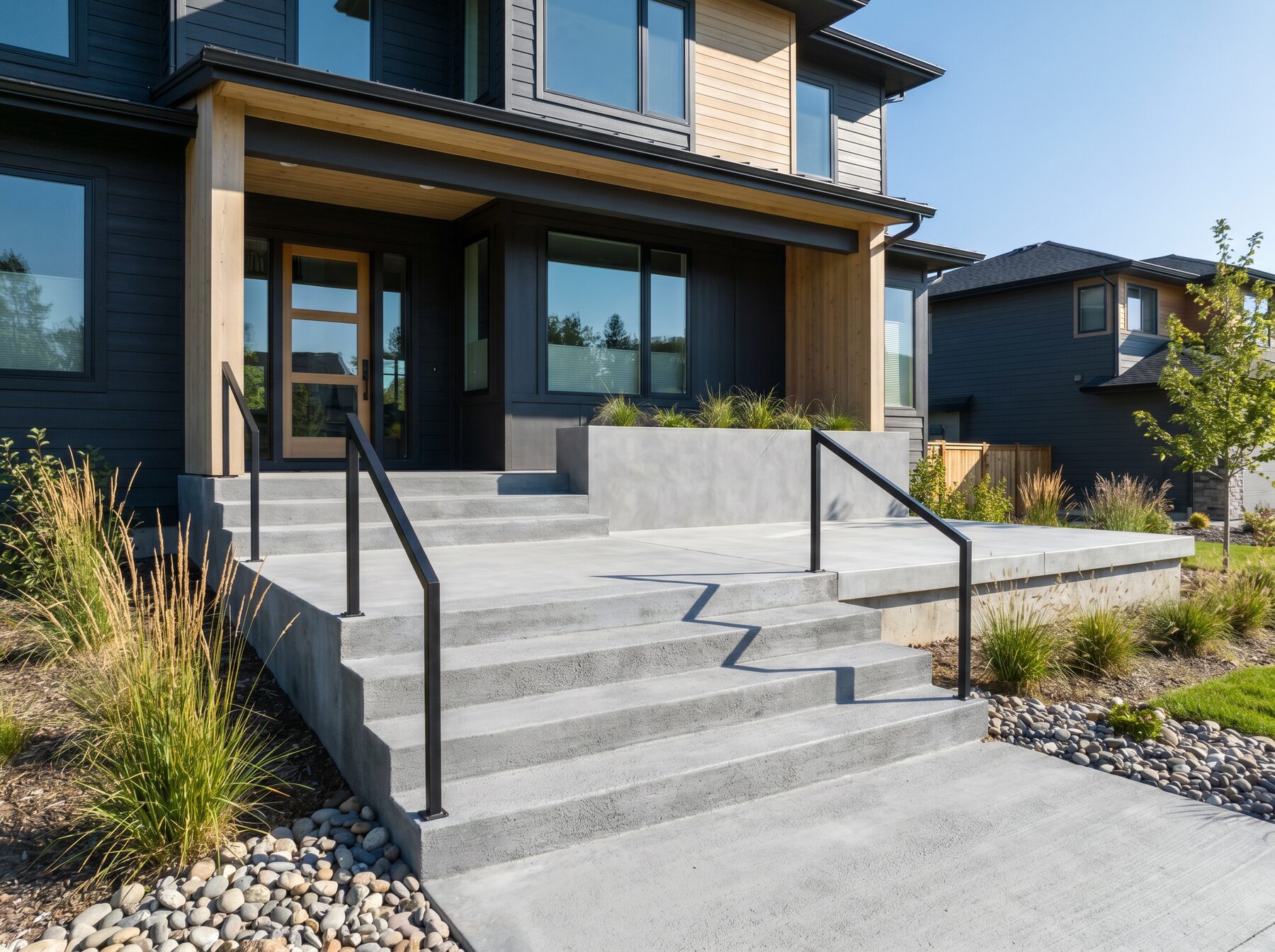 Modern concrete steps and porch at home entrance
